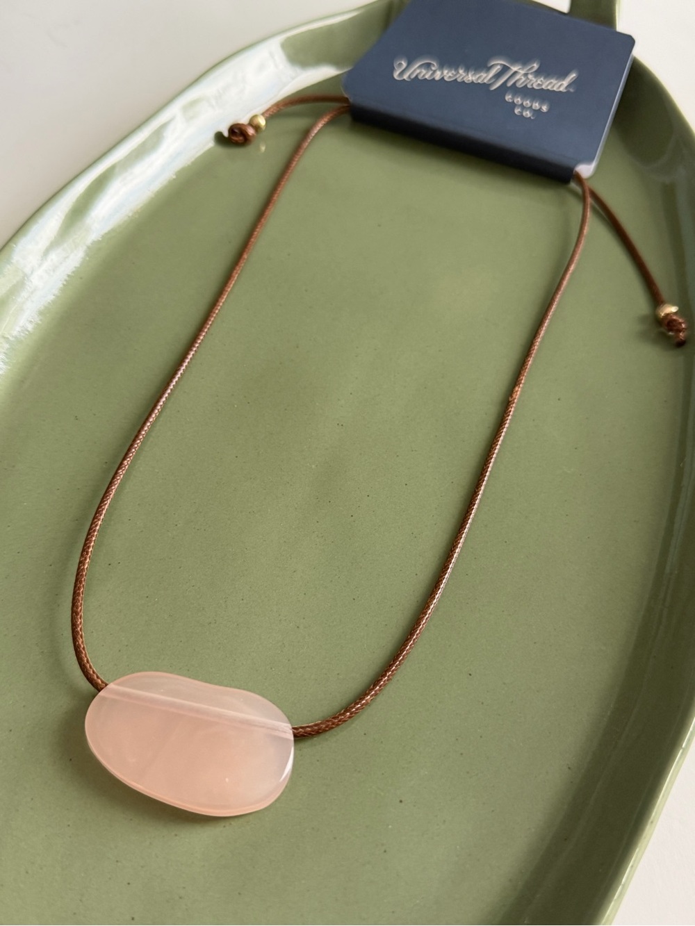 Universal Thread Rose Pink Stone Pendant Necklace on Brown Cord